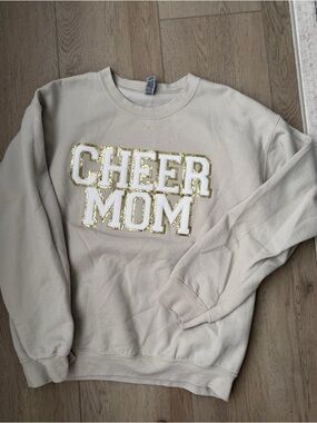 Cheer Mom Cream Sweatshirt with Gold Glitter Trim